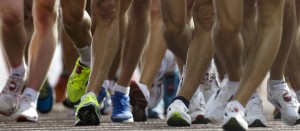 Athletes compete in the 20-kilometer race walk at the 2012 Summer Olympics, Saturday, Aug. 4, 2012, in London. (AP Photo/Markus Schreiber)